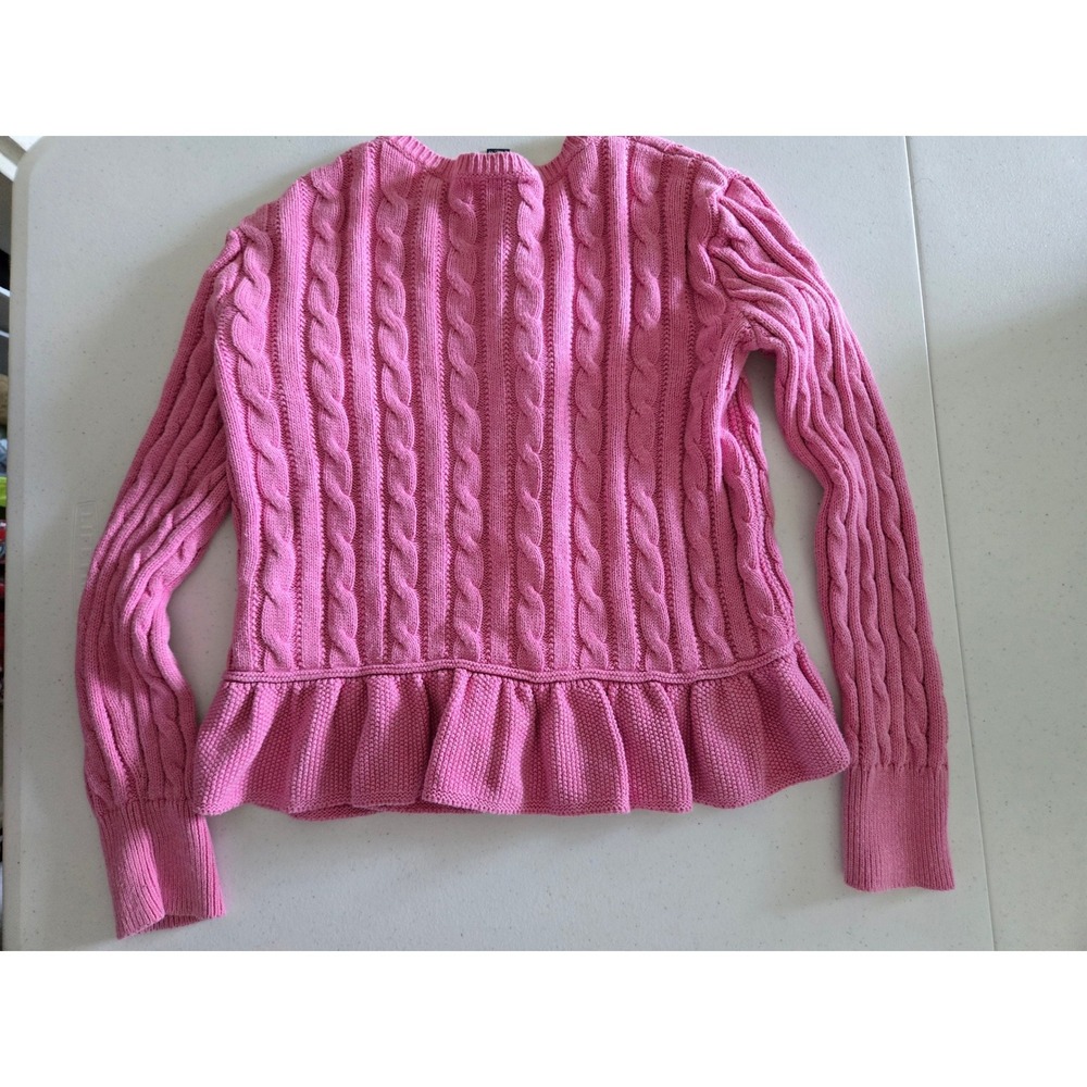 Polo Ralph Lauren Girls 8-10 Cardigan Pink Cable Knit Peplum Ruffle Sweater - Picture 6 of 7